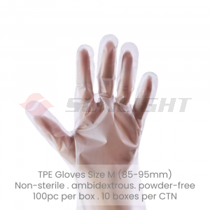 SUNLIGHT 62602 TPE GLOVES (NON-STERILE POWDER-FREE CLEAR SIZE-M)